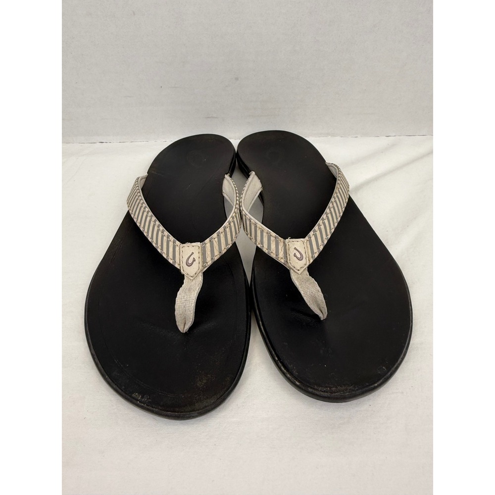 Olukai Ho'opio Sandal Flip Flop Womens Size 11 Black Grey Striped - Picture 3 of 8
